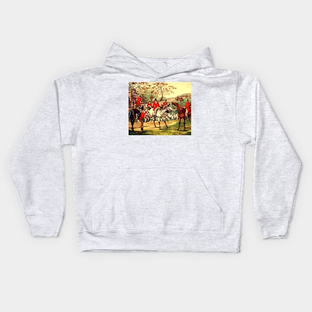 Classic English Hunt with Aristocrats, Horses and Dogs Kids Hoodie by Marccelus